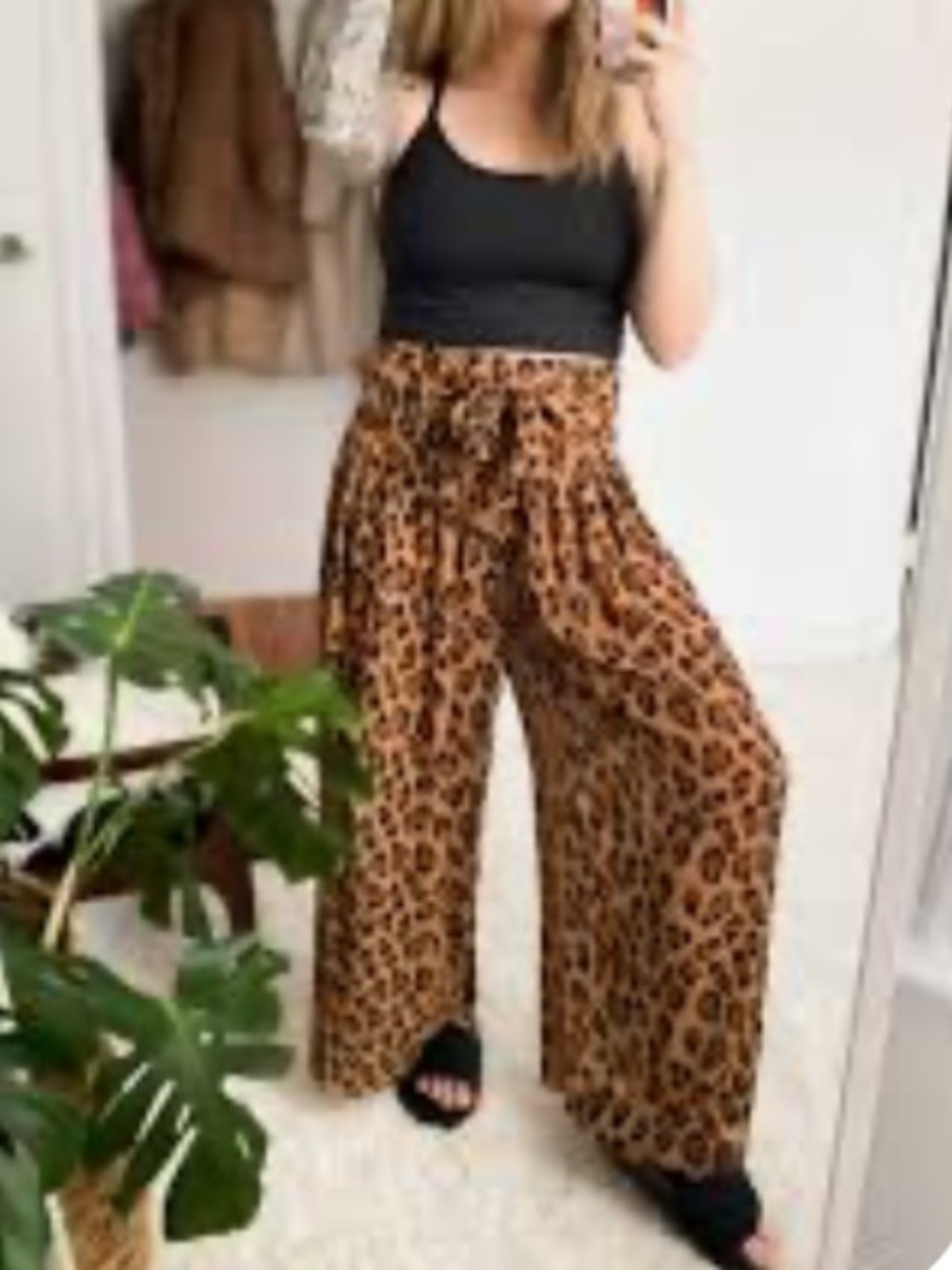 Leopard Print High-Rise Wide-Leg Pants - Brown